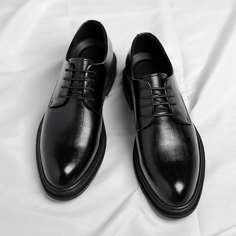 Men's Leather Dress Shoes - Formal Business Oxford Shoes, British Style, Height Increasing, Casual Suit, Groom Wedding Shoes, Large Size thumbnail 2