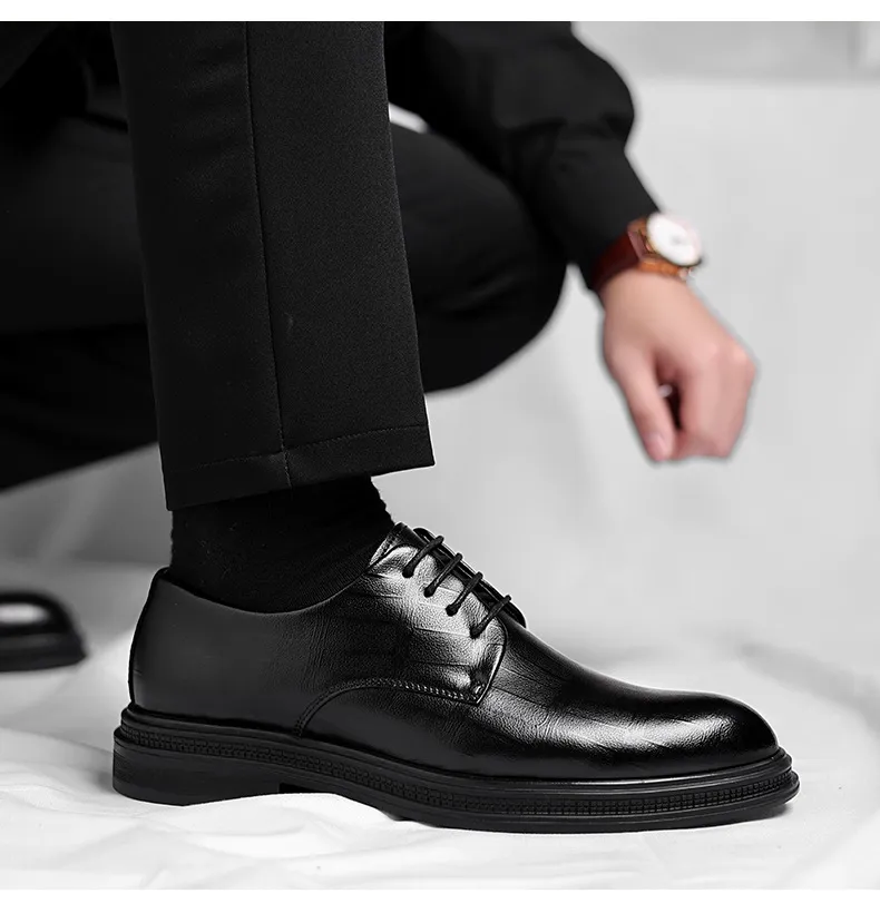 Men's Leather Dress Shoes - Formal Business Oxford Shoes, British Style, Height Increasing, Casual Suit, Groom Wedding Shoes, Large Size showcase 19