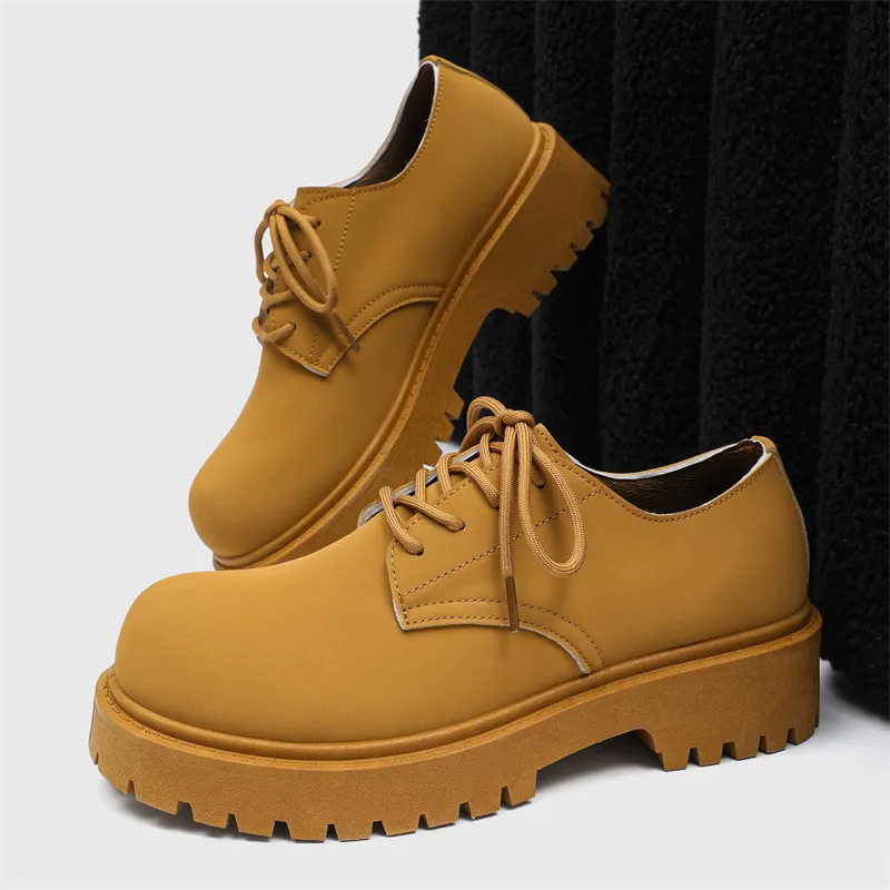Men's Leather Derby Shoes Low-Top British Style Martin Boots Round Toe Work Shoes Thick Sole Casual Dress Shoes Black Brown thumbnail 1