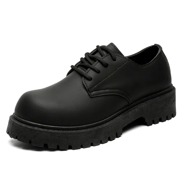 Men's Leather Derby Shoes Low-Top British Style Martin Boots Round Toe Work Shoes Thick Sole Casual Dress Shoes Black Brown thumbnail 5