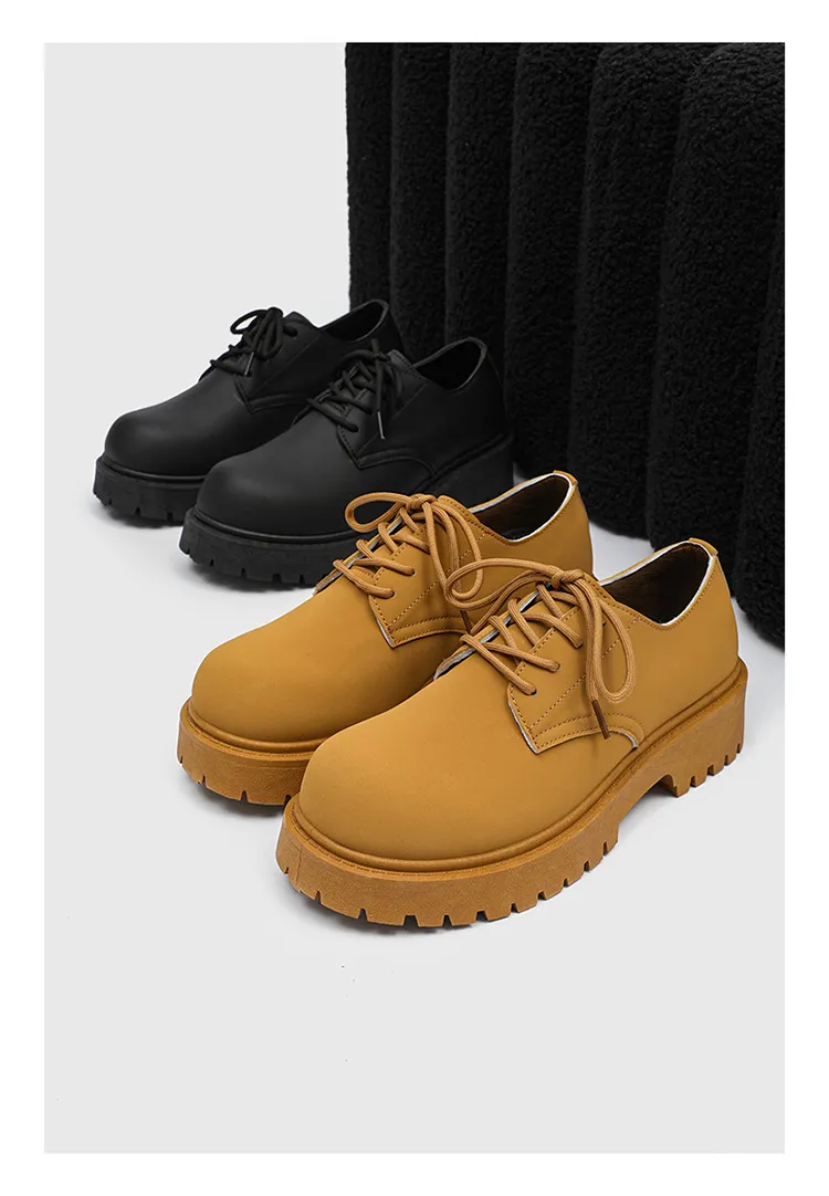 Men's Leather Derby Shoes Low-Top British Style Martin Boots Round Toe Work Shoes Thick Sole Casual Dress Shoes Black Brown showcase 2