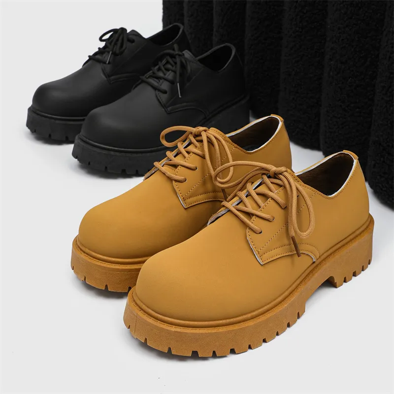 Men's Leather Derby Shoes Low-Top British Style Martin Boots Round Toe Work Shoes Thick Sole Casual Dress Shoes Black Brown thumbnail 4