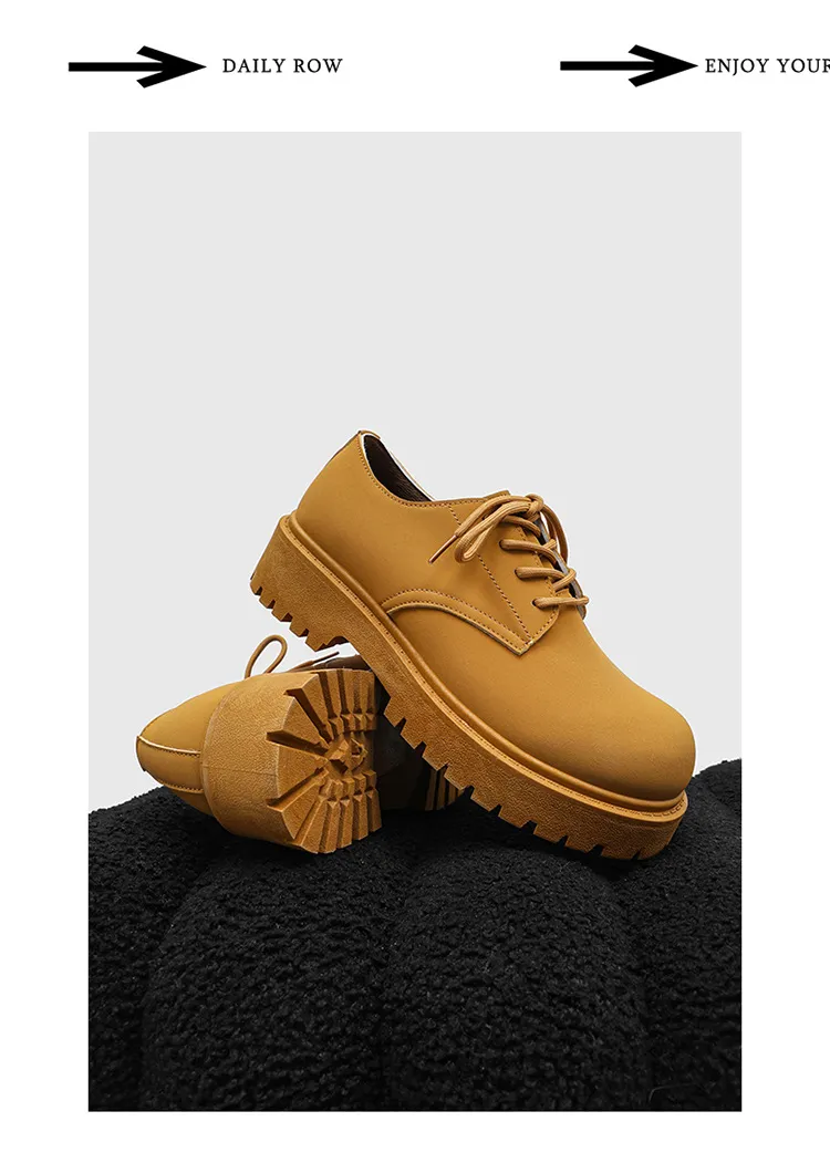Men's Leather Derby Shoes Low-Top British Style Martin Boots Round Toe Work Shoes Thick Sole Casual Dress Shoes Black Brown showcase 12