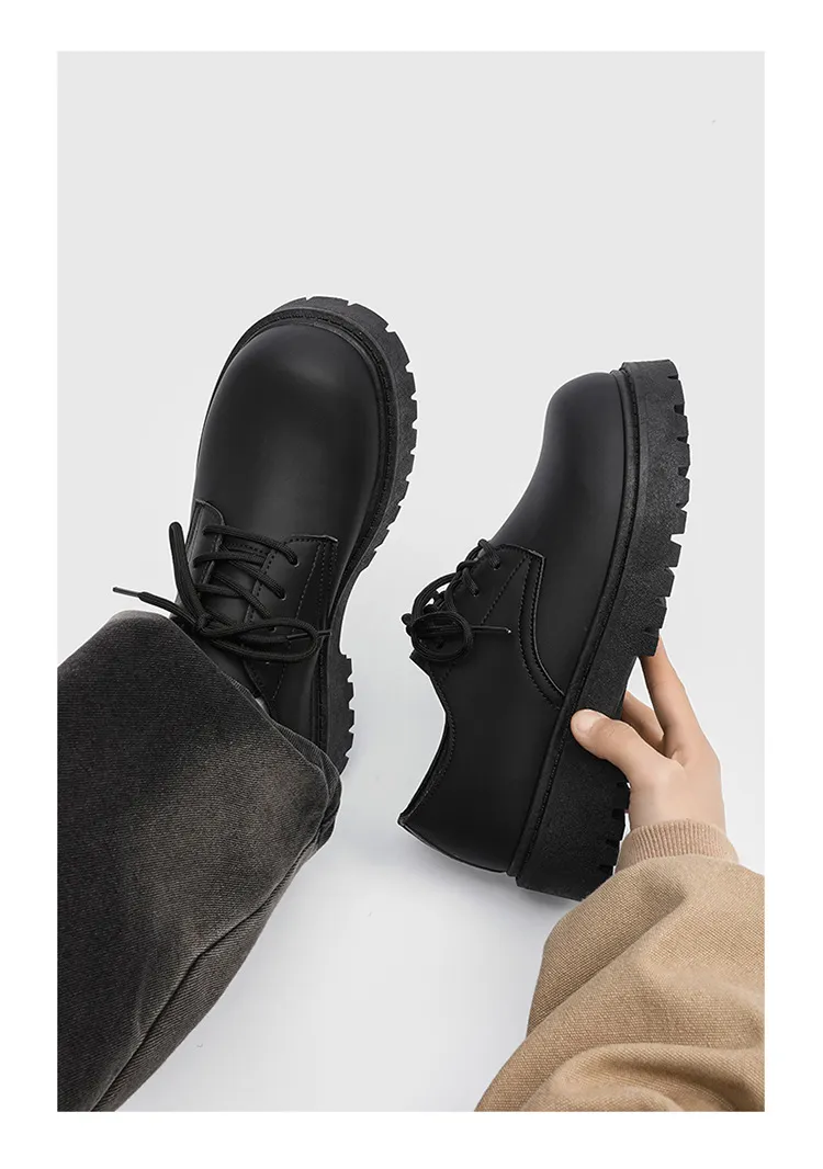 Men's Leather Derby Shoes Low-Top British Style Martin Boots Round Toe Work Shoes Thick Sole Casual Dress Shoes Black Brown showcase 16