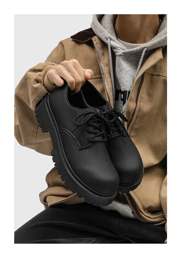 Men's Leather Derby Shoes Low-Top British Style Martin Boots Round Toe Work Shoes Thick Sole Casual Dress Shoes Black Brown showcase 10