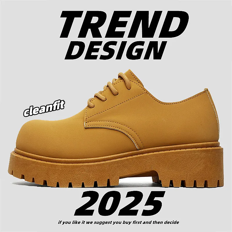 Men's Leather Derby Shoes Low-Top British Style Martin Boots Round Toe Work Shoes Thick Sole Casual Dress Shoes Black Brown thumbnail 7