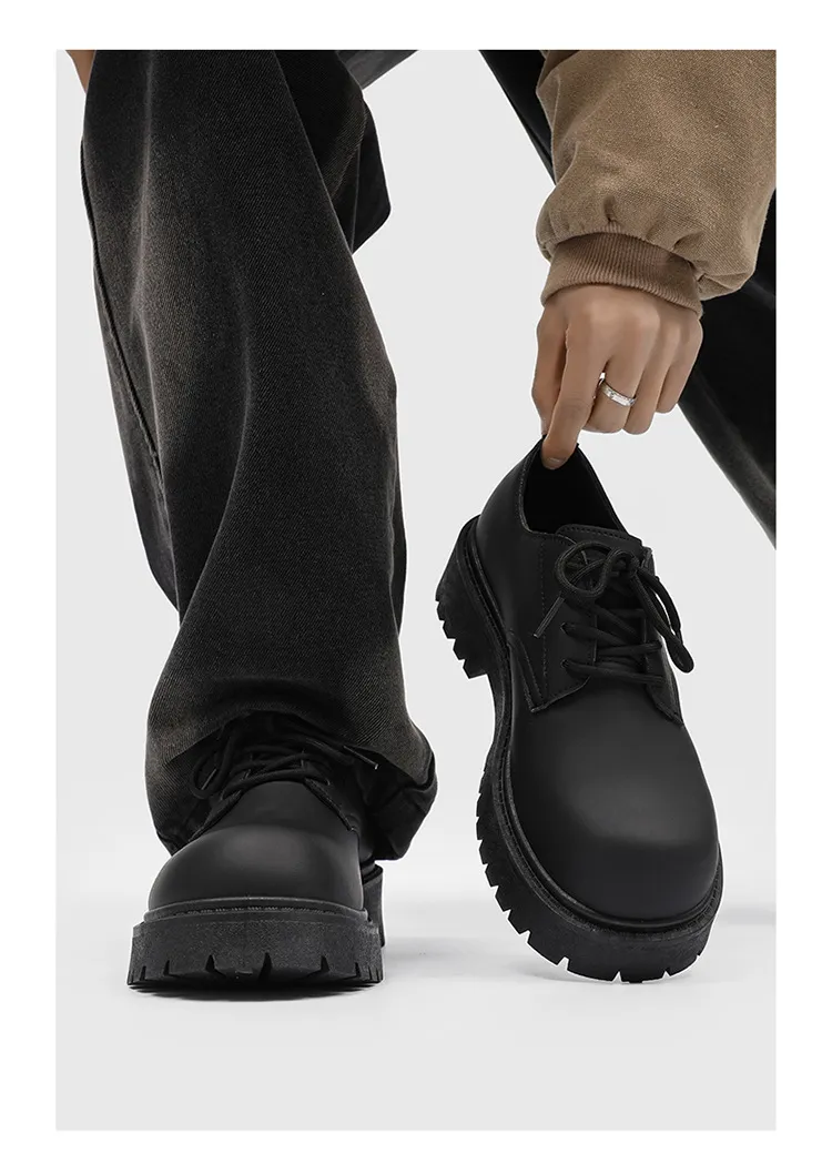 Men's Leather Derby Shoes Low-Top British Style Martin Boots Round Toe Work Shoes Thick Sole Casual Dress Shoes Black Brown showcase 14