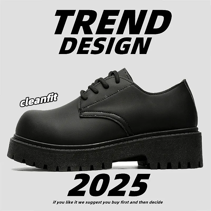 Men's Leather Derby Shoes Low-Top British Style Martin Boots Round Toe Work Shoes Thick Sole Casual Dress Shoes Black Brown thumbnail 6