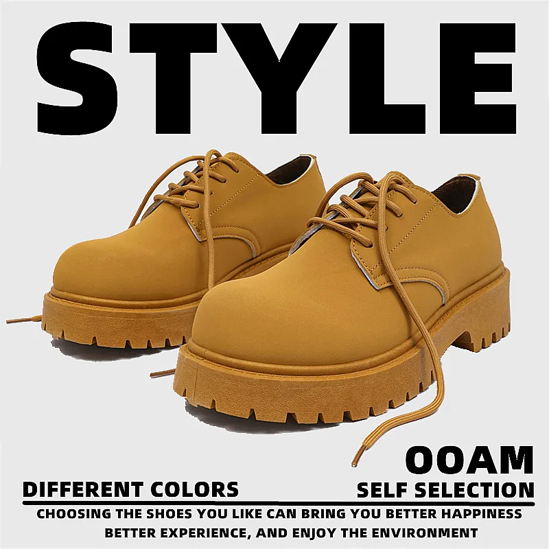 Men's Leather Derby Shoes Low-Top British Style Martin Boots Round Toe Work Shoes Thick Sole Casual Dress Shoes Black Brown thumbnail 3