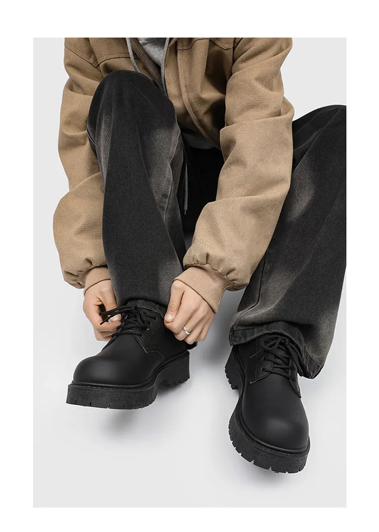 Men's Leather Derby Shoes Low-Top British Style Martin Boots Round Toe Work Shoes Thick Sole Casual Dress Shoes Black Brown showcase 19