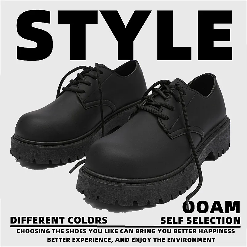 Men's Leather Derby Shoes Low-Top British Style Martin Boots Round Toe Work Shoes Thick Sole Casual Dress Shoes Black Brown thumbnail 2