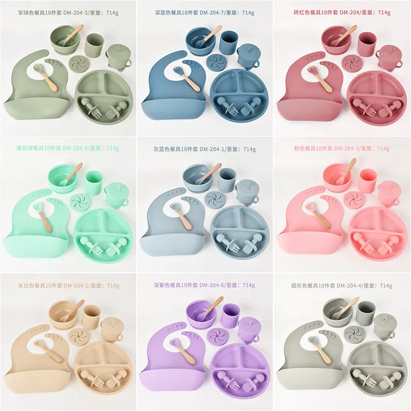 Dumo Baby Baby Silicone Dinner Plate suit Food Grade Silicone Baby Food Supplementation Feeding Tableware Set of Ten showcase 2