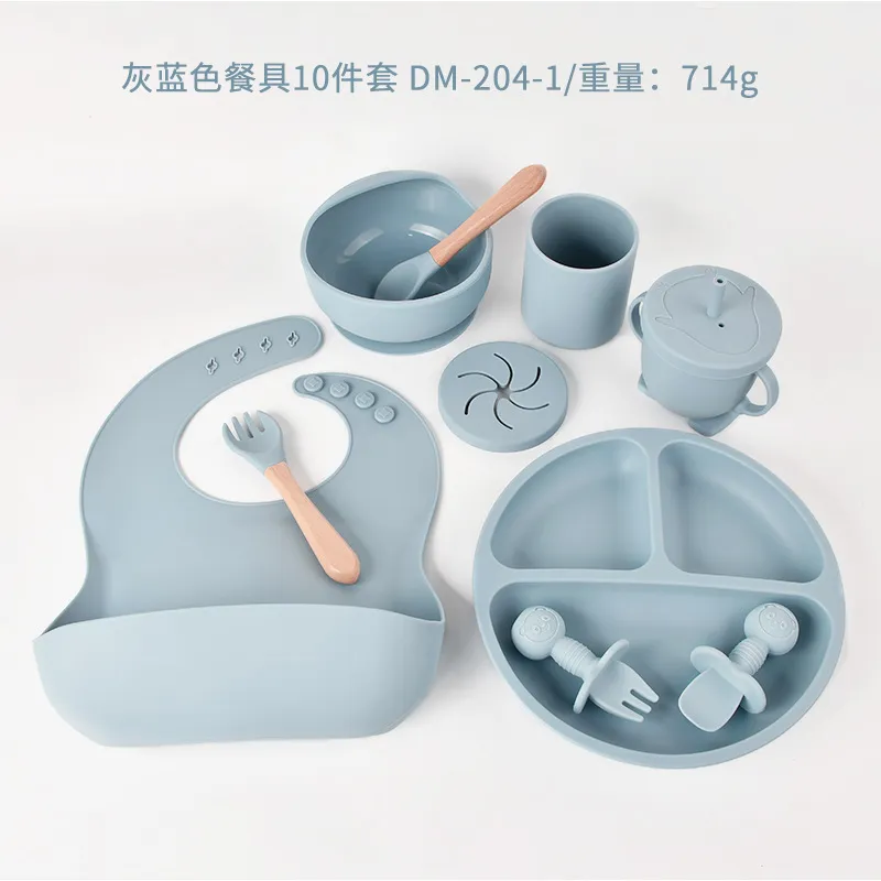 Dumo Baby Baby Silicone Dinner Plate suit Food Grade Silicone Baby Food Supplementation Feeding Tableware Set of Ten showcase 10