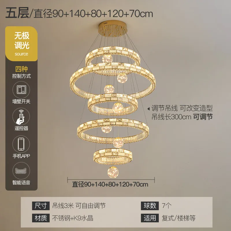 Crystal Chandelier for High Ceiling Villa Living Room - Elegant Luxury Spiral Staircase Lighting Fixture - Large Duplex Lamp thumbnail 10