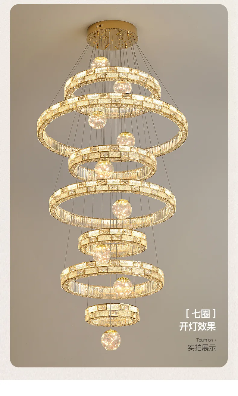 Crystal Chandelier for High Ceiling Villa Living Room - Elegant Luxury Spiral Staircase Lighting Fixture - Large Duplex Lamp showcase 14