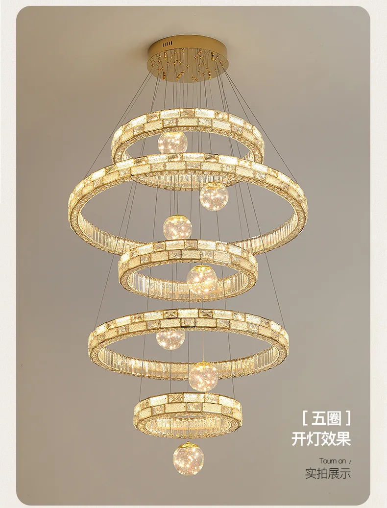 Crystal Chandelier for High Ceiling Villa Living Room - Elegant Luxury Spiral Staircase Lighting Fixture - Large Duplex Lamp showcase 13