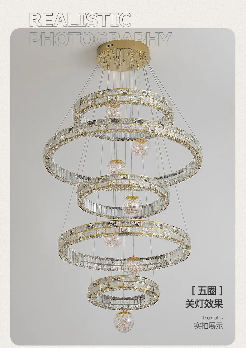 Crystal Chandelier for High Ceiling Villa Living Room - Elegant Luxury Spiral Staircase Lighting Fixture - Large Duplex Lamp showcase 12