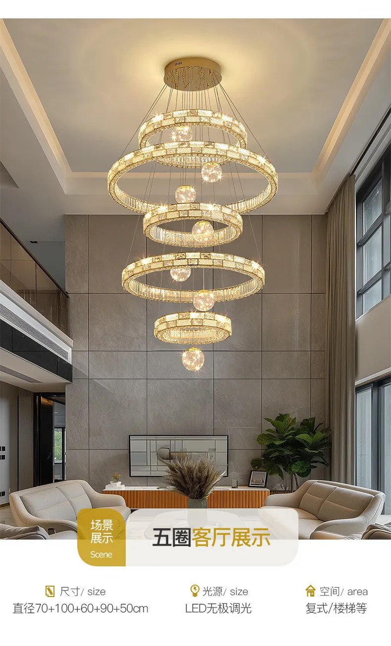 Crystal Chandelier for High Ceiling Villa Living Room - Elegant Luxury Spiral Staircase Lighting Fixture - Large Duplex Lamp showcase 10