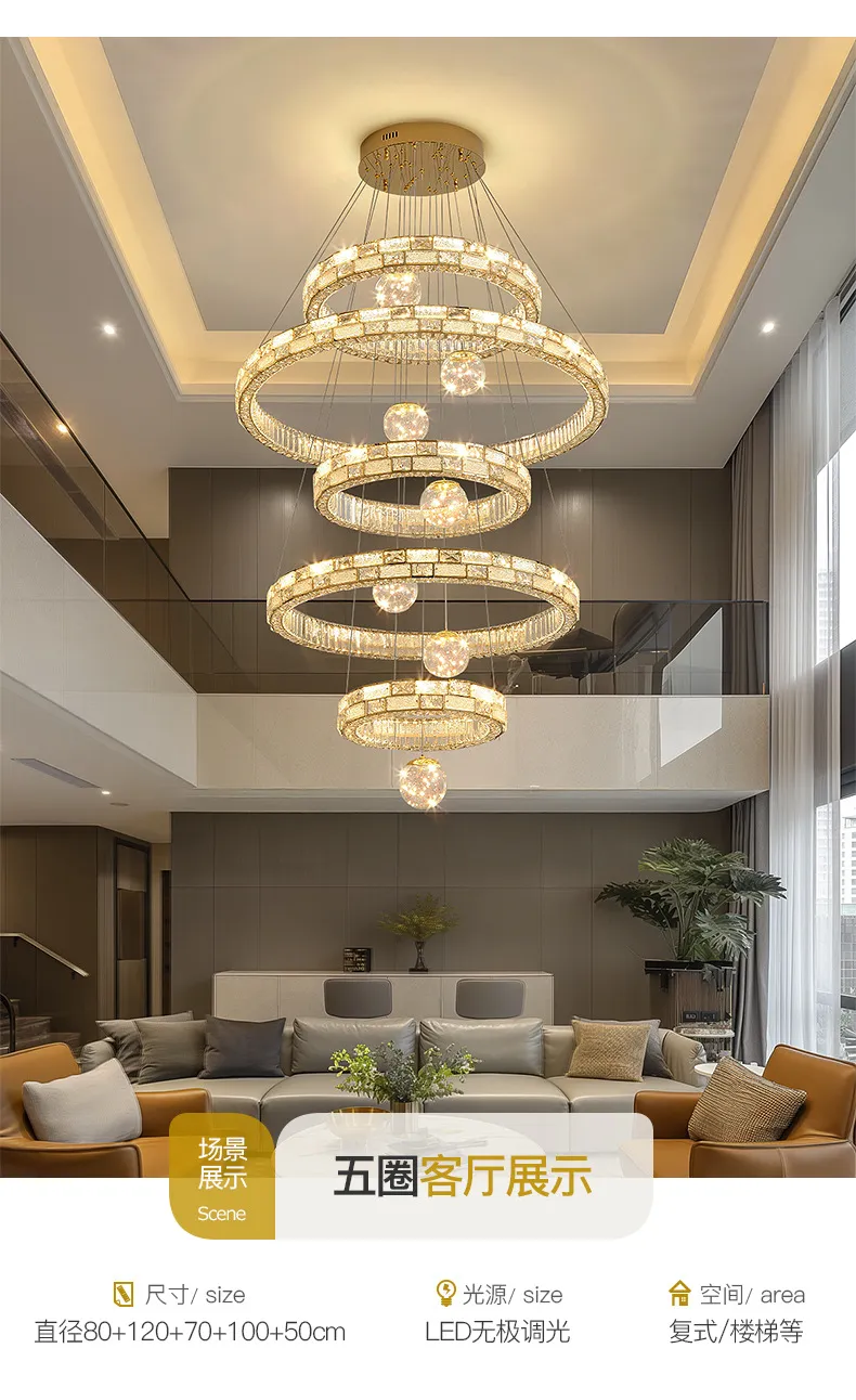 Crystal Chandelier for High Ceiling Villa Living Room - Elegant Luxury Spiral Staircase Lighting Fixture - Large Duplex Lamp showcase 9
