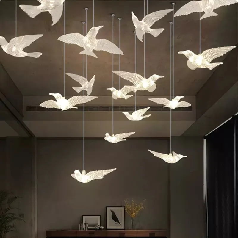 Luxury Crystal Bird Chandelier Nordic Style for Villa Duplex Building Staircase Dining Room Exhibition Hall Real Estate Decoration Lighting Fixture thumbnail 2