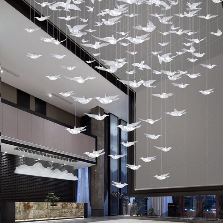 Luxury Crystal Bird Chandelier Nordic Style for Villa Duplex Building Staircase Dining Room Exhibition Hall Real Estate Decoration Lighting Fixture showcase 1
