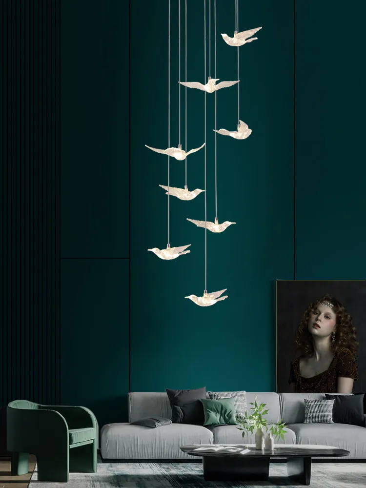 Luxury Crystal Bird Chandelier Nordic Style for Villa Duplex Building Staircase Dining Room Exhibition Hall Real Estate Decoration Lighting Fixture showcase 7