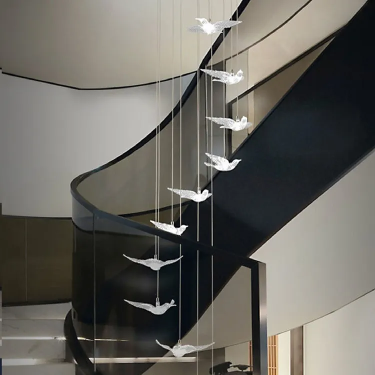 Luxury Crystal Bird Chandelier Nordic Style for Villa Duplex Building Staircase Dining Room Exhibition Hall Real Estate Decoration Lighting Fixture