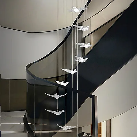 Luxury Crystal Bird Chandelier Nordic Style for Villa Duplex Building Staircase Dining Room Exhibition Hall Real Estate Decoration Lighting Fixture