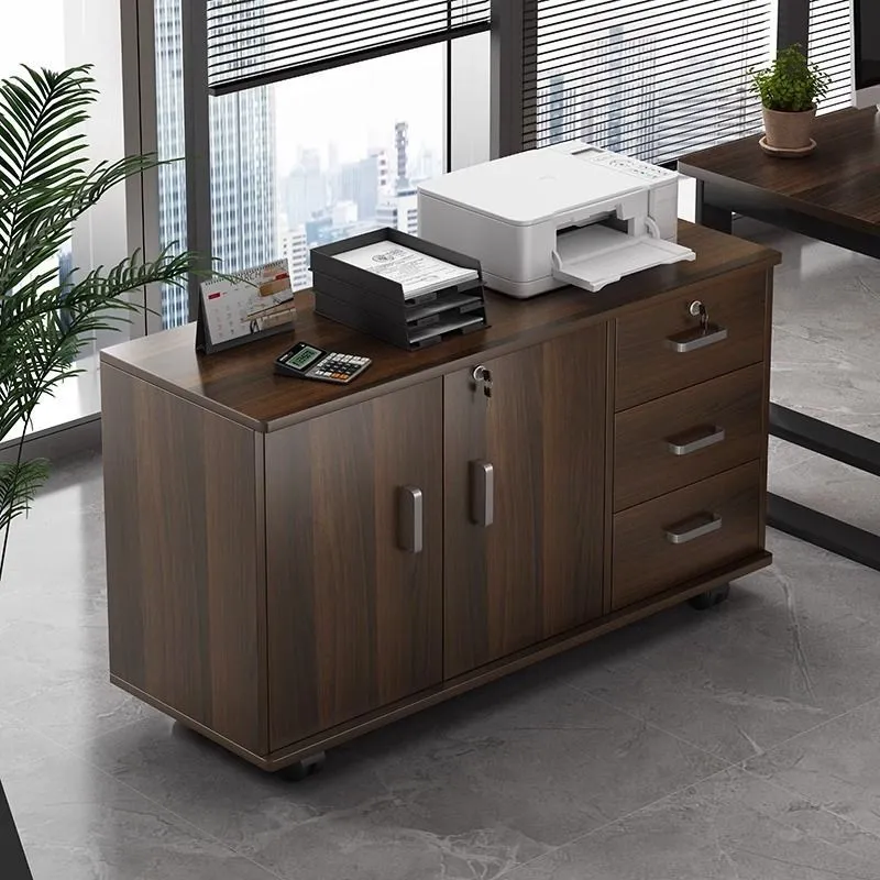 Office Storage Cabinet Bookcase with Lock - Integrated Low Cabinet, Floor Cabinet, Workstation, Movable File Cabinet Under Table for Home Office