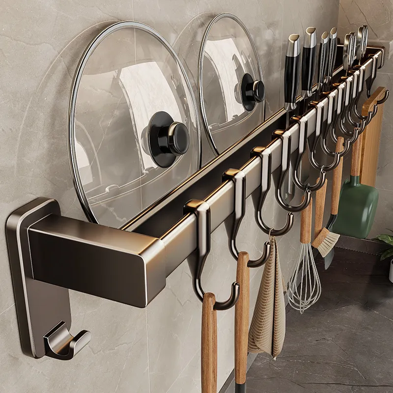 Kitchen Utensil Hook Rack - Punch-Free Hanging Rod for Pots, Spoons, Shovels - Multifunctional Wall-Mounted Storage Organizer thumbnail 1