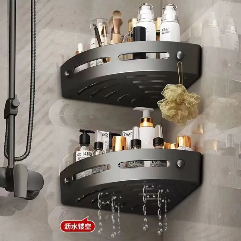Corner Bathroom Shelf Organizer - Triangle Storage Rack for Shower, Kitchen, Toilet - Wall Mounted, Punch-Free - Holds Shampoo, Soap, Towels thumbnail 2