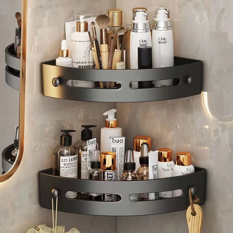 Corner Bathroom Shelf Organizer - Triangle Storage Rack for Shower, Kitchen, Toilet - Wall Mounted, Punch-Free - Holds Shampoo, Soap, Towels thumbnail 1