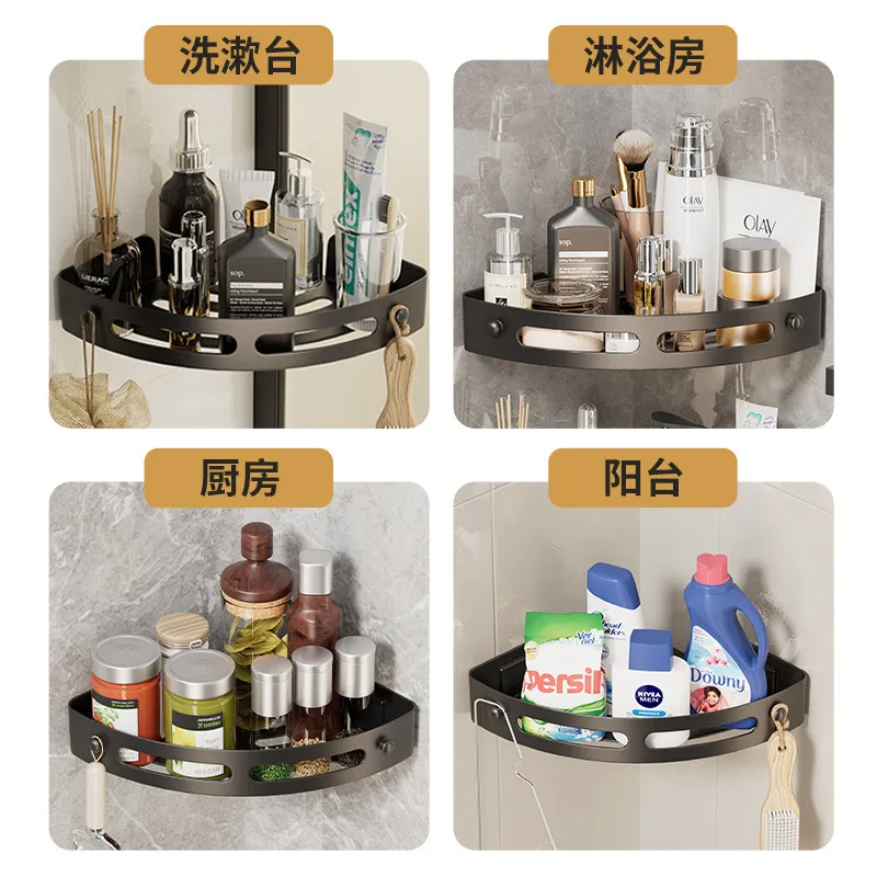 Corner Bathroom Shelf Organizer - Triangle Storage Rack for Shower, Kitchen, Toilet - Wall Mounted, Punch-Free - Holds Shampoo, Soap, Towels thumbnail 4