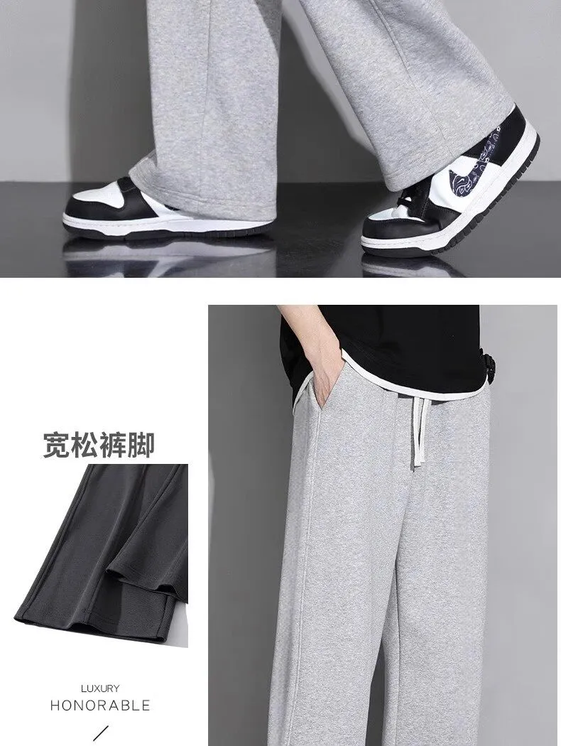 Men's Gray Sweatpants - Trendy Brand Straight Leg Loose Fit Summer Drape Thin Sports Casual Long Pants for Date Spot Wholesale showcase 8