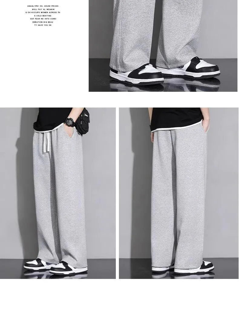 Men's Gray Sweatpants - Trendy Brand Straight Leg Loose Fit Summer Drape Thin Sports Casual Long Pants for Date Spot Wholesale showcase 9