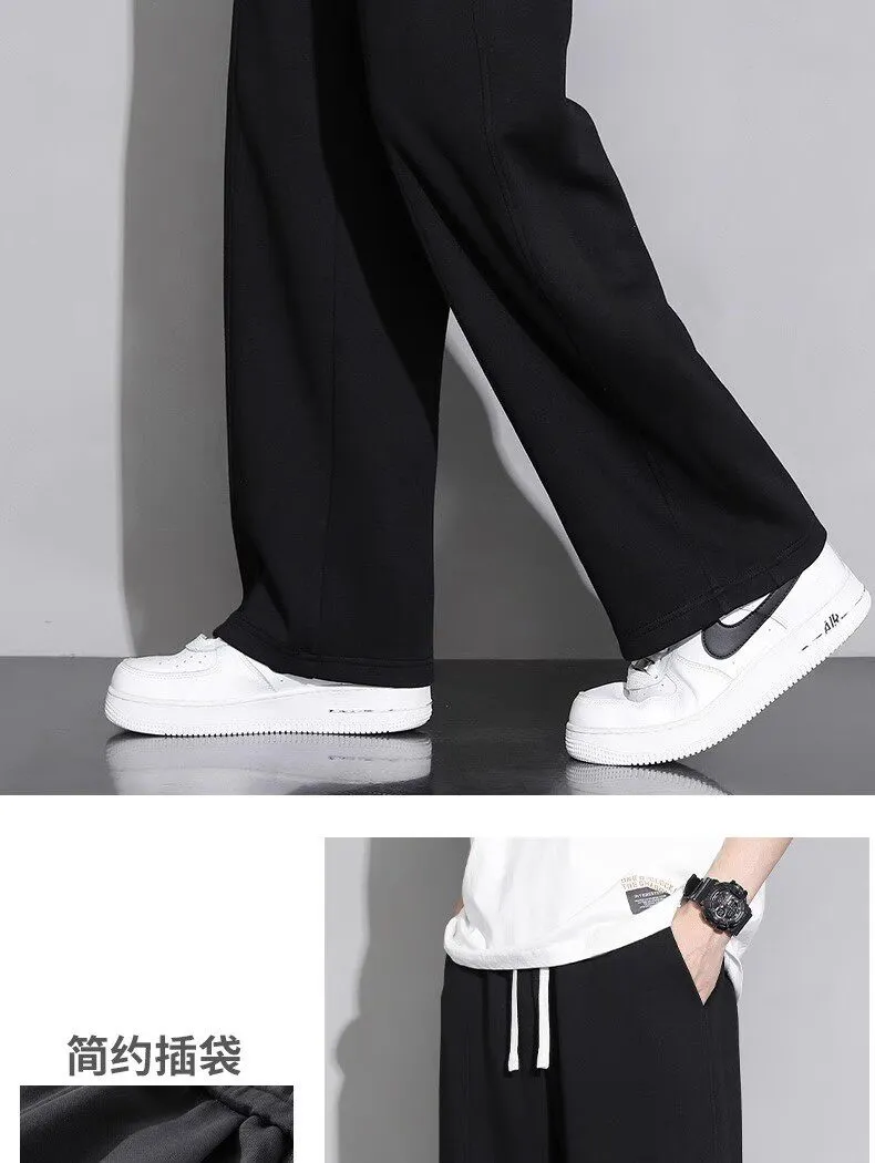Men's Gray Sweatpants - Trendy Brand Straight Leg Loose Fit Summer Drape Thin Sports Casual Long Pants for Date Spot Wholesale showcase 5