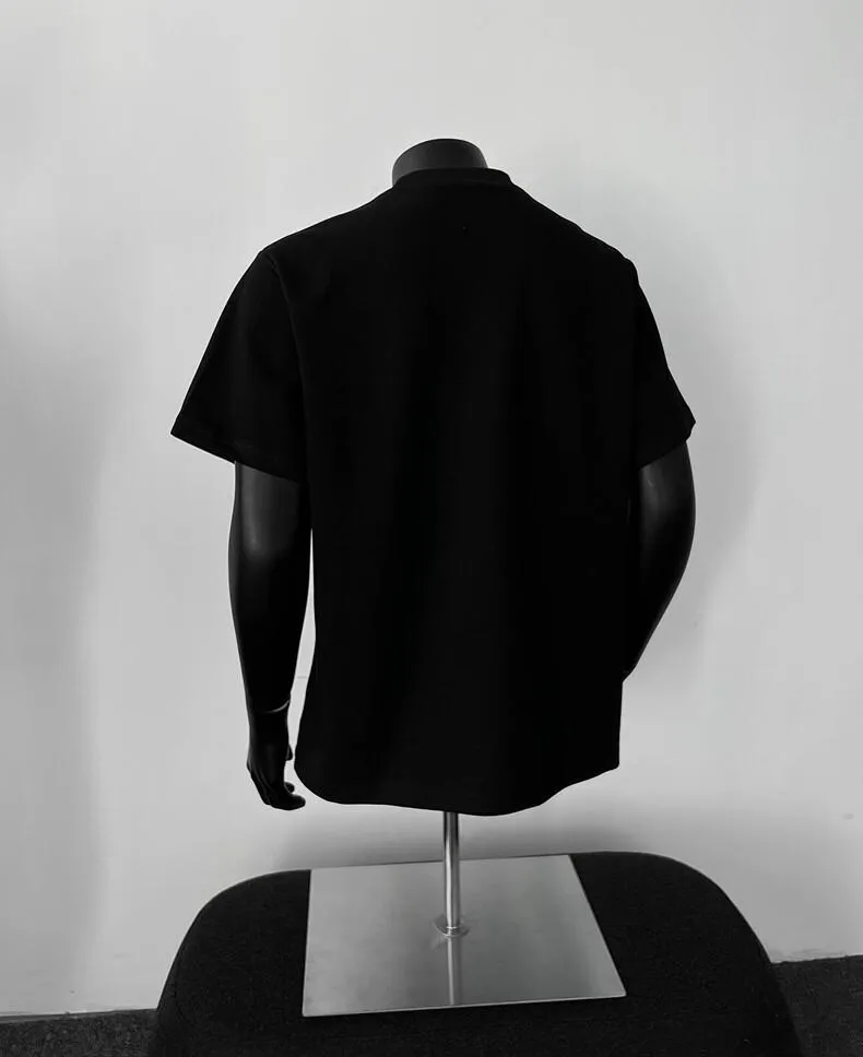 Men's Heavyweight Cotton T-Shirt - American Style Short Sleeve Crew Neck Tee - Casual Trendy Threaded Splicing Design - Comfortable Summer Top showcase 18