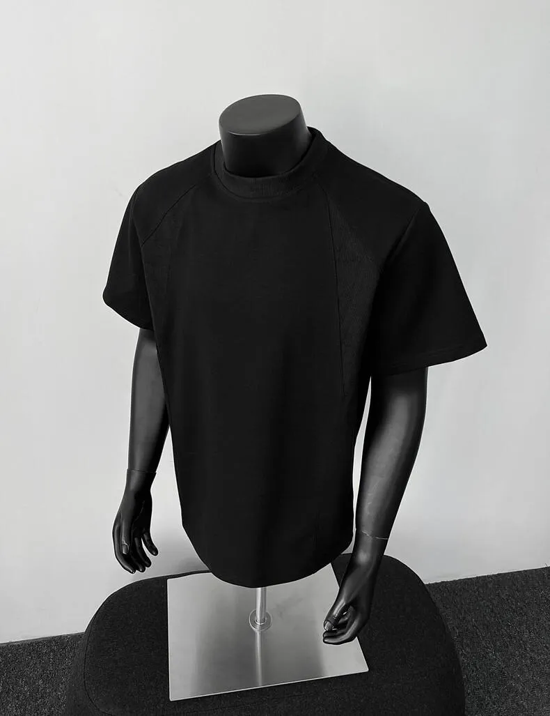 Men's Heavyweight Cotton T-Shirt - American Style Short Sleeve Crew Neck Tee - Casual Trendy Threaded Splicing Design - Comfortable Summer Top showcase 15