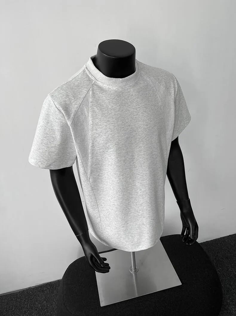 Men's Heavyweight Cotton T-Shirt - American Style Short Sleeve Crew Neck Tee - Casual Trendy Threaded Splicing Design - Comfortable Summer Top showcase 12