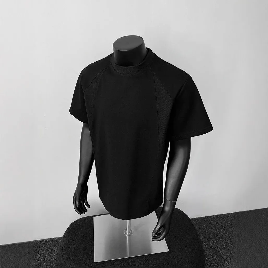 Men's Heavyweight Cotton T-Shirt - American Style Short Sleeve Crew Neck Tee - Casual Trendy Threaded Splicing Design - Comfortable Summer Top thumbnail 3
