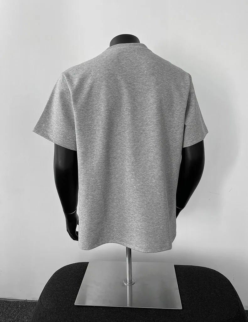 Men's Heavyweight Cotton T-Shirt - American Style Short Sleeve Crew Neck Tee - Casual Trendy Threaded Splicing Design - Comfortable Summer Top showcase 10