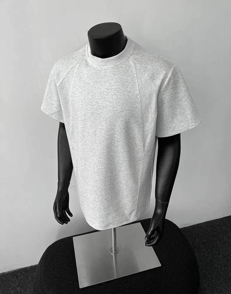 Men's Heavyweight Cotton T-Shirt - American Style Short Sleeve Crew Neck Tee - Casual Trendy Threaded Splicing Design - Comfortable Summer Top showcase 11