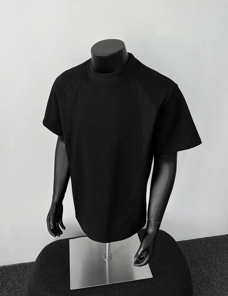 Men's Heavyweight Cotton T-Shirt - American Style Short Sleeve Crew Neck Tee - Casual Trendy Threaded Splicing Design - Comfortable Summer Top thumbnail 7