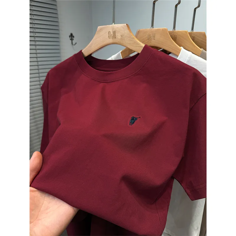 Men's Premium Cotton T-Shirt - Short Sleeve, Loose Fit, Round Neck - Solid Color Summer Top - High-End Casual Style 2025 Collection thumbnail 5