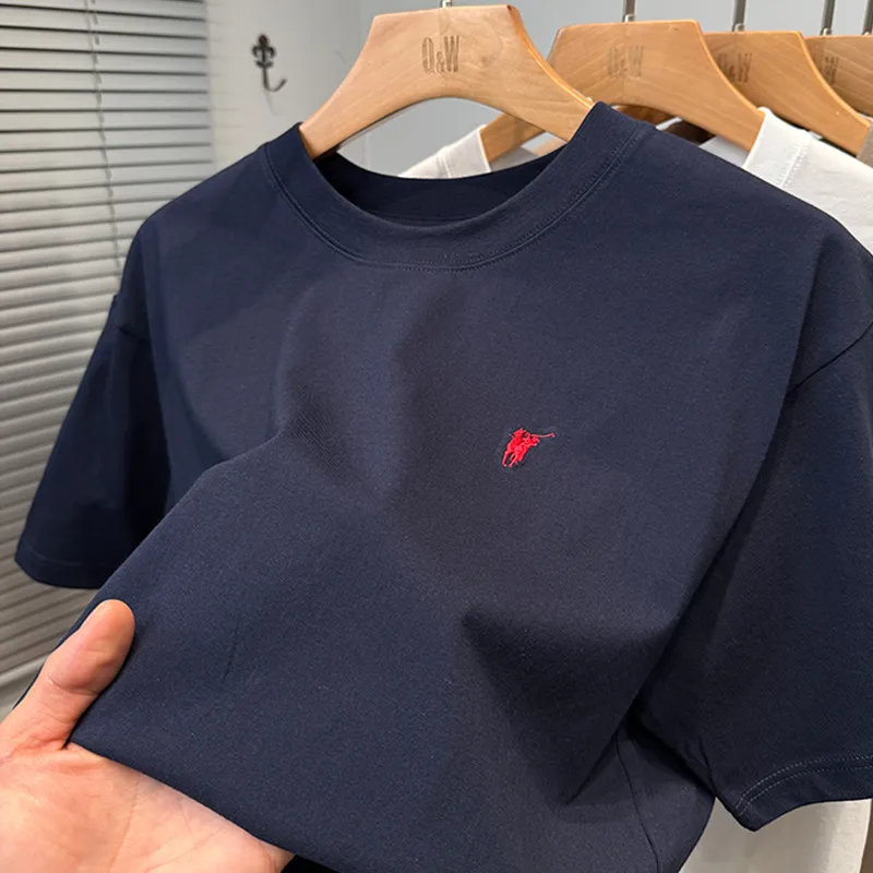 Men's Premium Cotton T-Shirt - Short Sleeve, Loose Fit, Round Neck - Solid Color Summer Top - High-End Casual Style 2025 Collection thumbnail 7