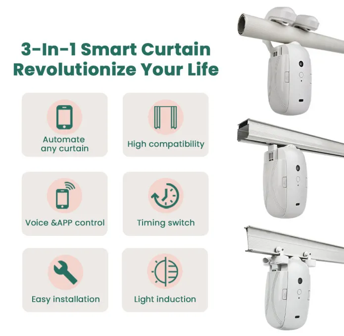 Smart Home Electric Curtain Motor - WiFi Remote Control, Automatic Blinds, Voice Control, Compatible with Tuya/Smart Life App - DIY Home Automation thumbnail 2