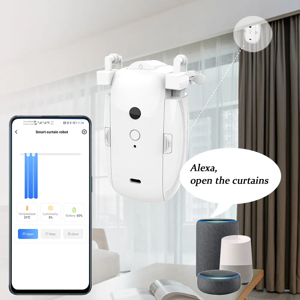 Smart Home Electric Curtain Motor - WiFi Remote Control, Automatic Blinds, Voice Control, Compatible with Tuya/Smart Life App - DIY Home Automation thumbnail 4