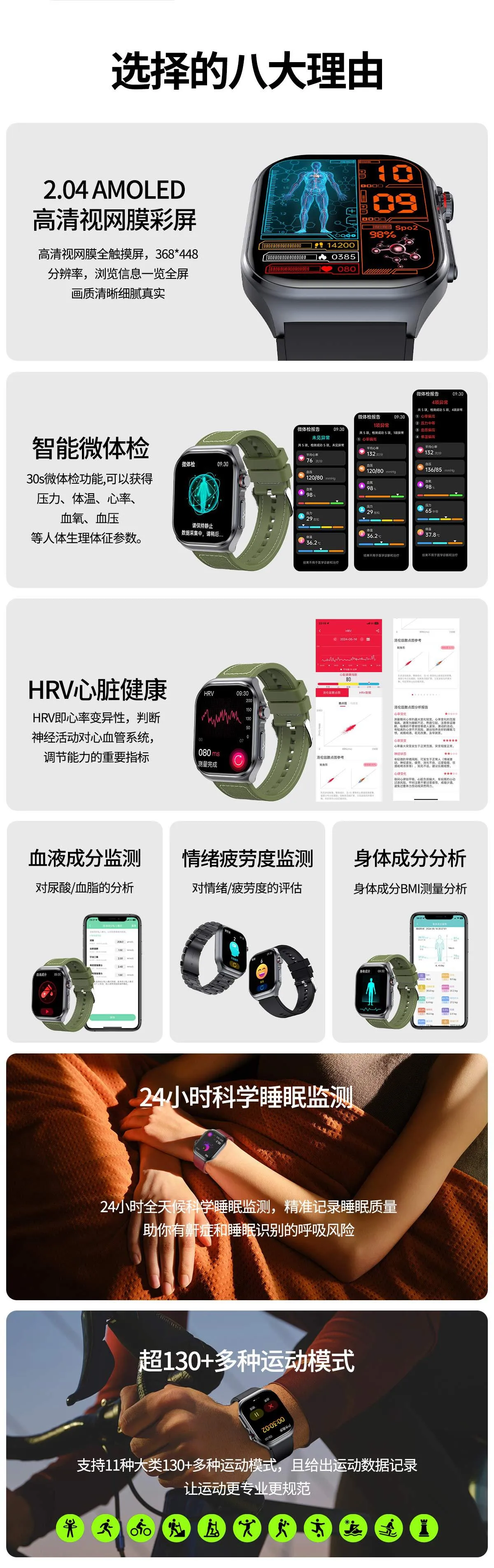 ET585 Smart Watch with ECG, Bluetooth Call, Body Fat, Blood Pressure & Blood Sugar Monitoring, Heart Rate Tracking, Multi-Exercise Modes - Health & Fitness Smartwatch showcase 4