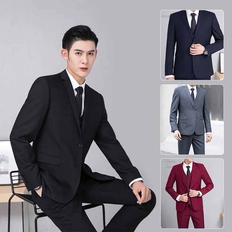 Men's Slim Fit 3-Piece Suit Set - Korean Style Business Dress, Wedding, Prom - All-Match Autumn Winter Suit for Best Man thumbnail 1