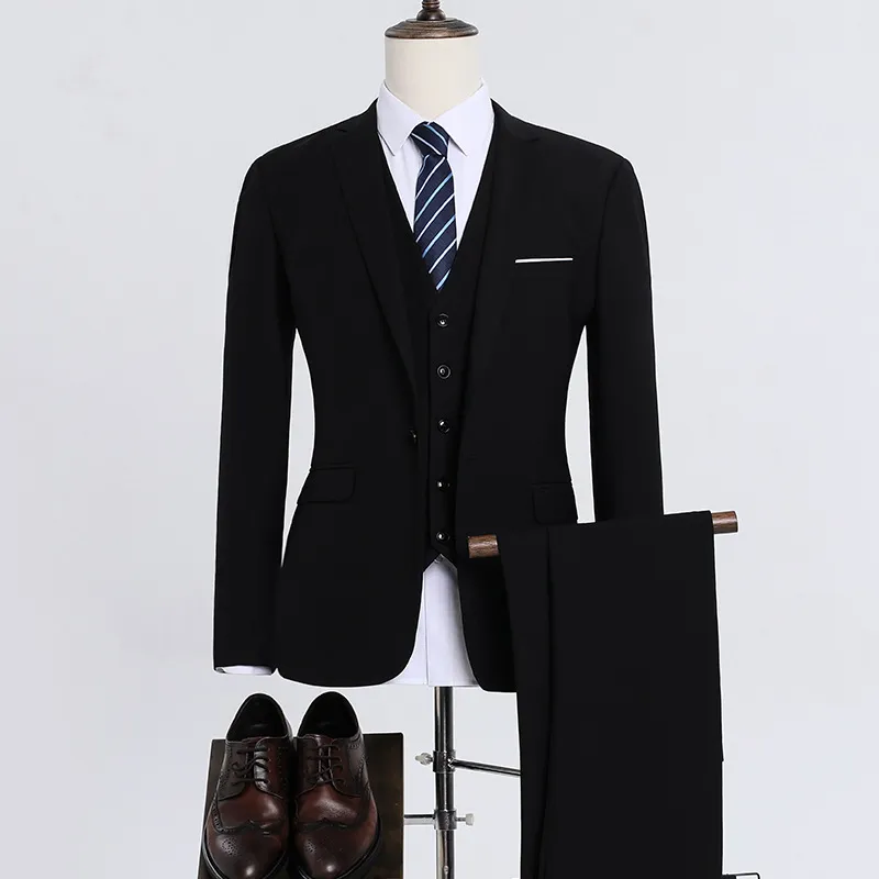 Men's Slim Fit 3-Piece Suit Set - Korean Style Business Dress, Wedding, Prom - All-Match Autumn Winter Suit for Best Man thumbnail 10